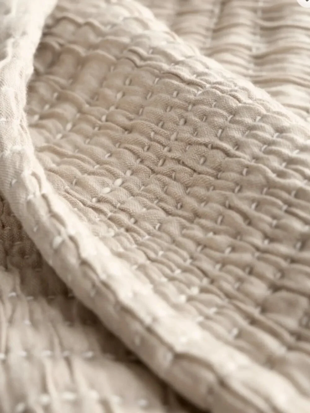 Quince Organic Cotton Channel Stitch Coverlet Set, King / Cal King, Sand (flaw)